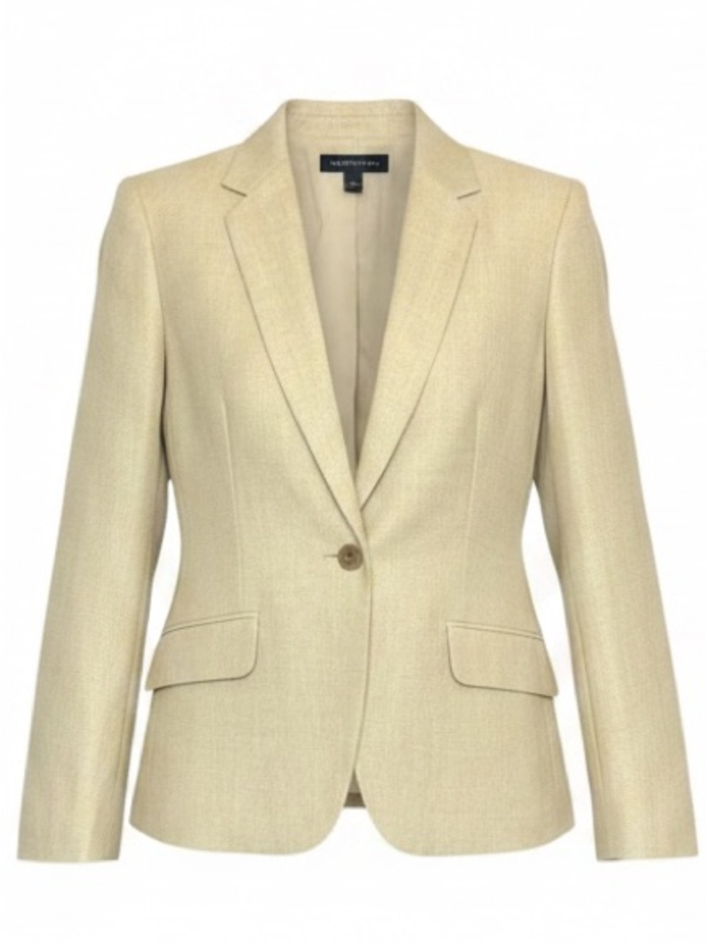 Lands End Cream Wool Linen Blend Blazer Size 12P Single Button Career